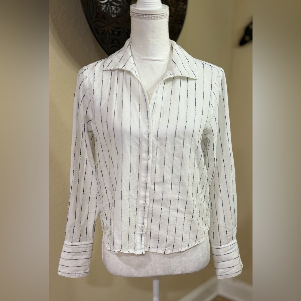 🦋 Striped White Button-Up Women's Top
